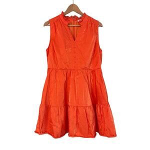Fate Orange Metallic Shimmer Tiered Mini Dress Sleeveless Ruffle Large